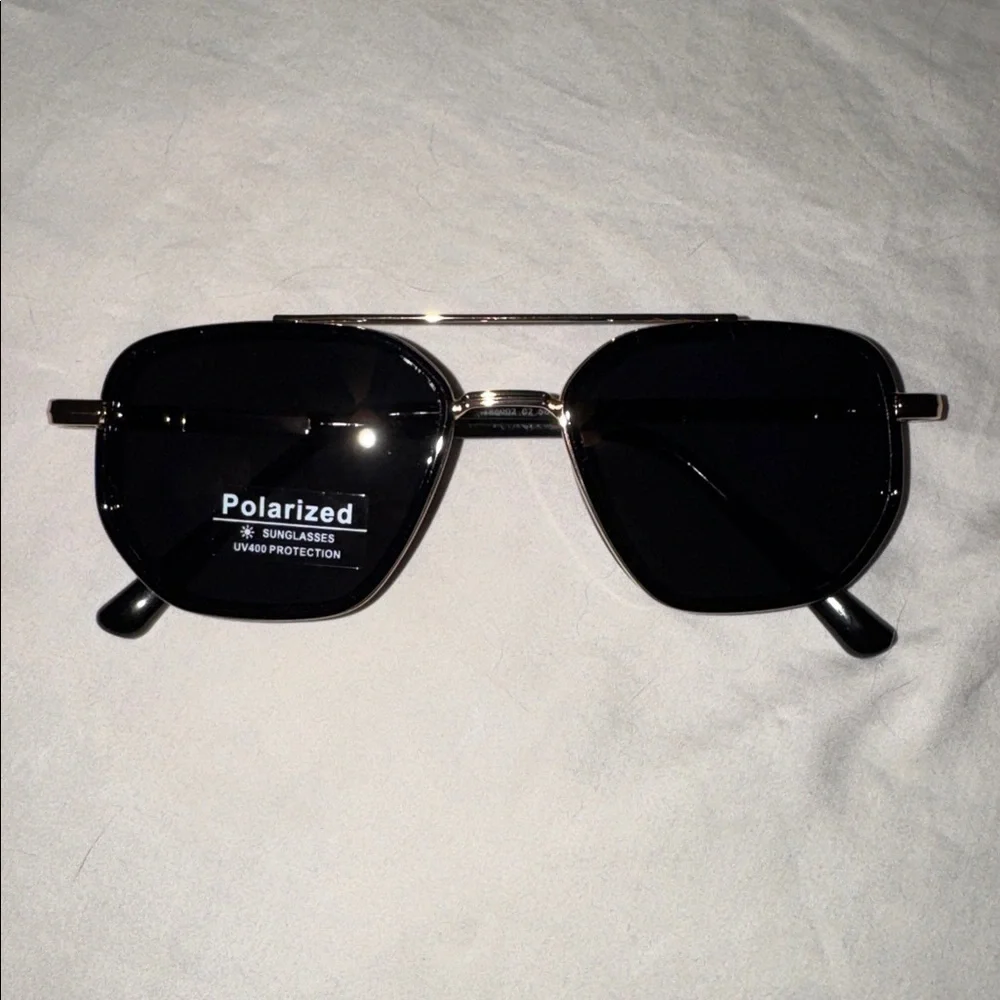 Polarized Black & Gold Square Sunglasses